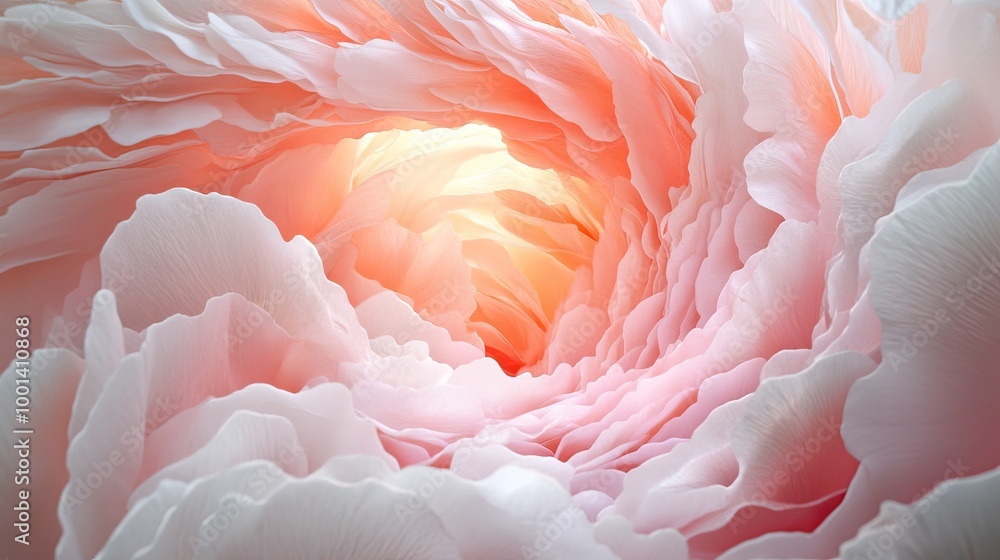 A gentle swirl of pink and white petals creates a dreamy, ethereal tunnel effect, conveying lightness and beauty in a serene A gentle swirl of pink and white petals creates a dreamy, ethereal tunnel effect, conveying lightness and beauty in a serene