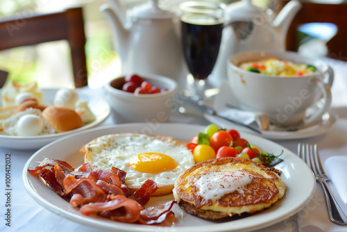 Classic American breakfast on a table highlighting tradition and comfort