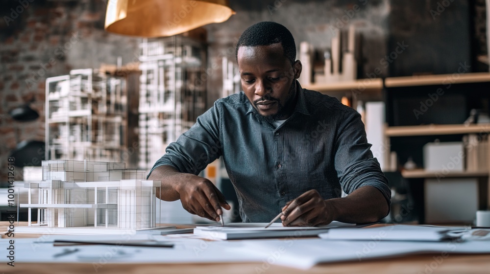 African Architect Engaged in Creative Design Process African Architect Engaged in Creative Design Process
