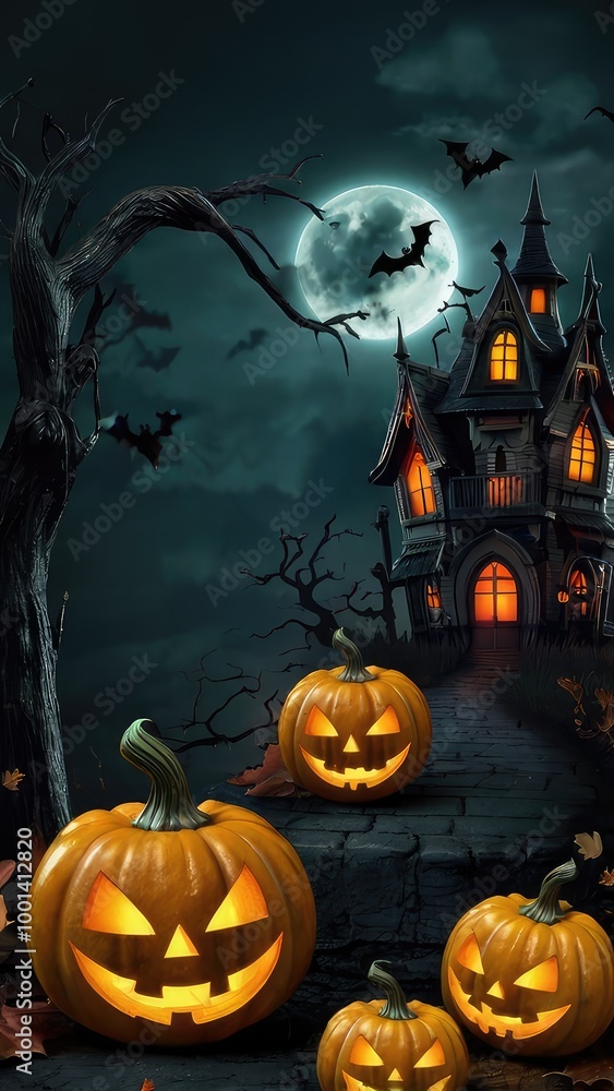 halloween banner with haunted house and dark clouds halloween banner with haunted house and dark clouds