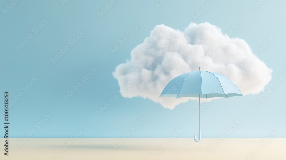 A blue umbrella is placed on top of a cloud A blue umbrella is placed on top of a cloud