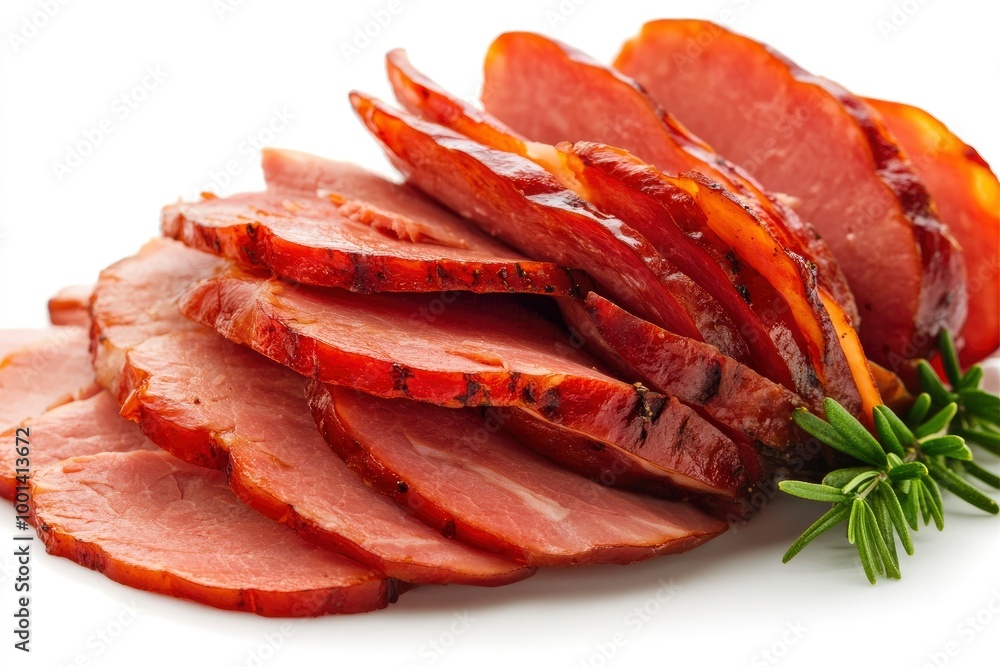 Sliced boiled ham isolated on white background - generative ai Sliced boiled ham isolated on white background - generative ai