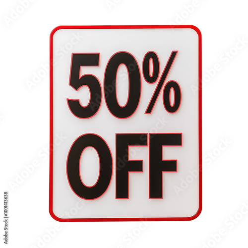 Promotional sign showcasing a 50percent discount, ideal for advertising sales and attracting customer attention in retail environments. photo