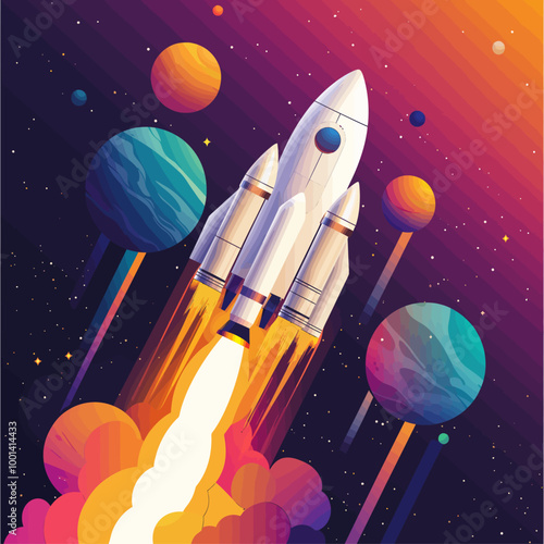 Isometric Rocket Launch with Satellite