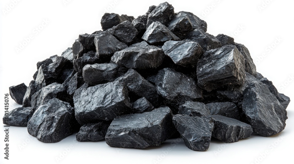 Fototapeta premium Isolated Pile of Black Coal on Transparent Background for Energy and Industrial Usage