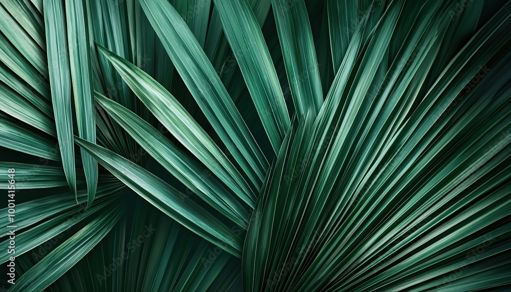 Fototapeta premium Abstract image of palm leaves with vibrant green hues.