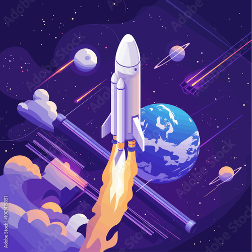 Satellite Deployment From Rocket - Isometric View