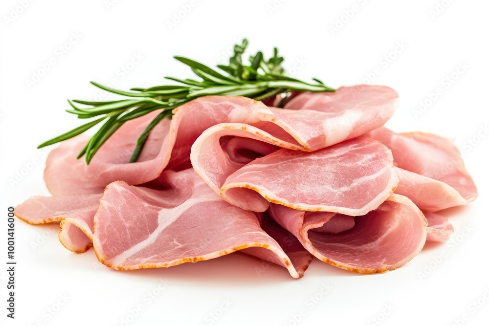 Sliced boiled ham isolated on white background - generative ai Sliced boiled ham isolated on white background - generative ai