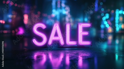 Neon Sale Sign in a Cityscape at Night