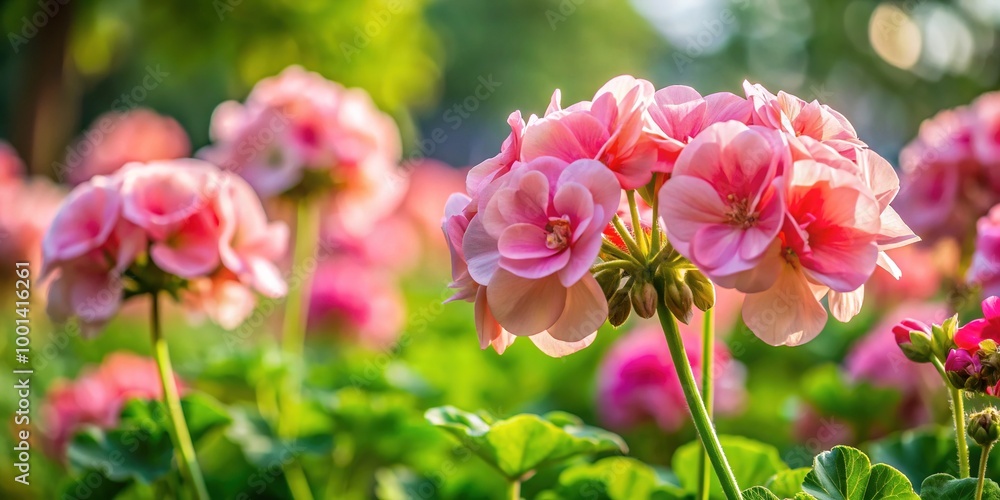 Beautiful Light Pink Geraniums Blooming in a Garden Setting, Perfect for Floral and Nature Themes Beautiful Light Pink Geraniums Blooming in a Garden Setting, Perfect for Floral and Nature Themes