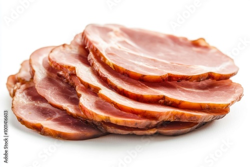 Sliced boiled ham isolated on white background - generative ai