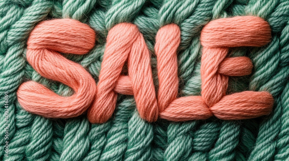Yarn Sale: A Close-Up of Knitted Letters Yarn Sale: A Close-Up of Knitted Letters