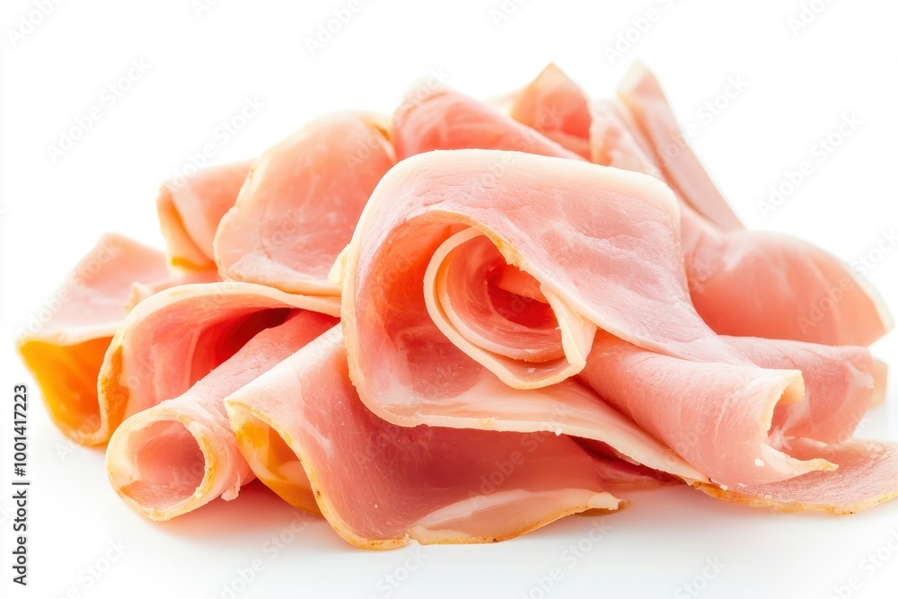 Sliced boiled ham isolated on white background - generative ai Sliced boiled ham isolated on white background - generative ai