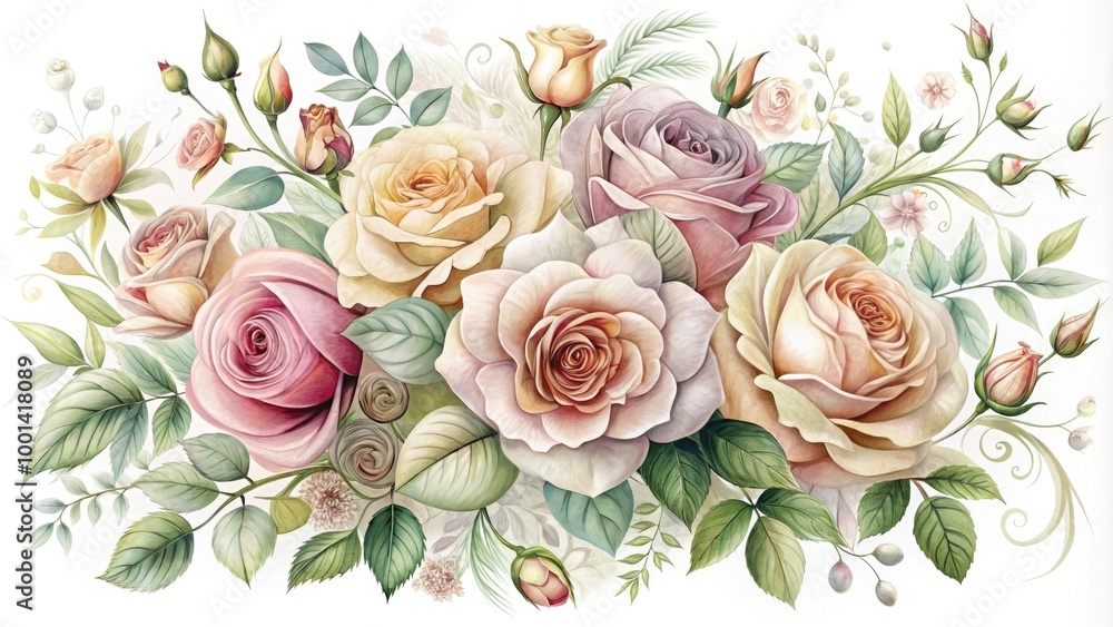 Delicate hand-drawn illustrations of various rose blooms in soft pastel hues, ornate details, and whimsical flourishes, evoking romance and elegance on a white background. Delicate hand-drawn illustrations of various rose blooms in soft pastel hues, ornate details, and whimsical flourishes, evoking romance and elegance on a white background.