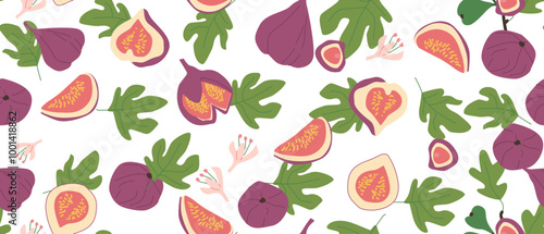 Wallpaper Mural Hand drawn abstract fig pattern with plant parts and sliced food. Seamless pattern for textile, wrapping paper, posters. Fashion textures of fig tree branch. Torontodigital.ca