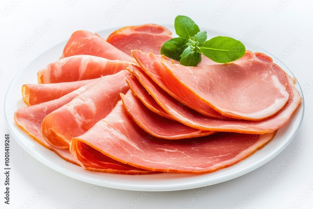 Sliced boiled ham isolated on white background - generative ai Sliced boiled ham isolated on white background - generative ai