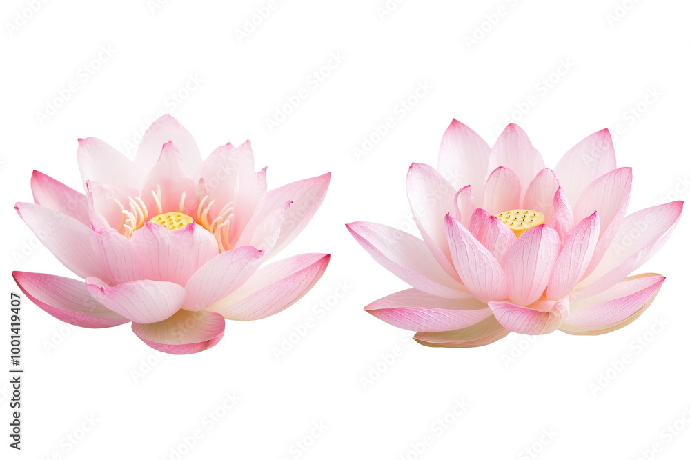 Beautiful pink lotus flowers blooming with delicate petals and vibrant colors, representing tranquility and purity in nature, transparent background. Beautiful pink lotus flowers blooming with delicate petals and vibrant colors, representing tranquility and purity in nature, transparent background.