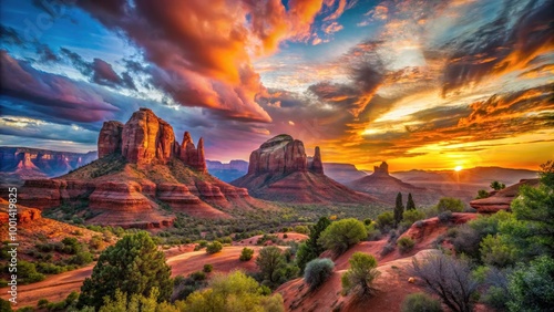 Breathtaking Arizona Landscape at Sunset with Red Rock Formations and Vibrant Sky in the Background