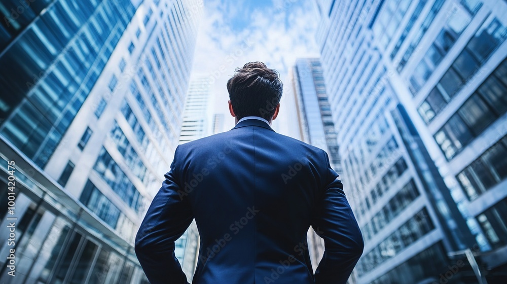 Businessman in Formal Suit Against City Skyline Businessman in Formal Suit Against City Skyline