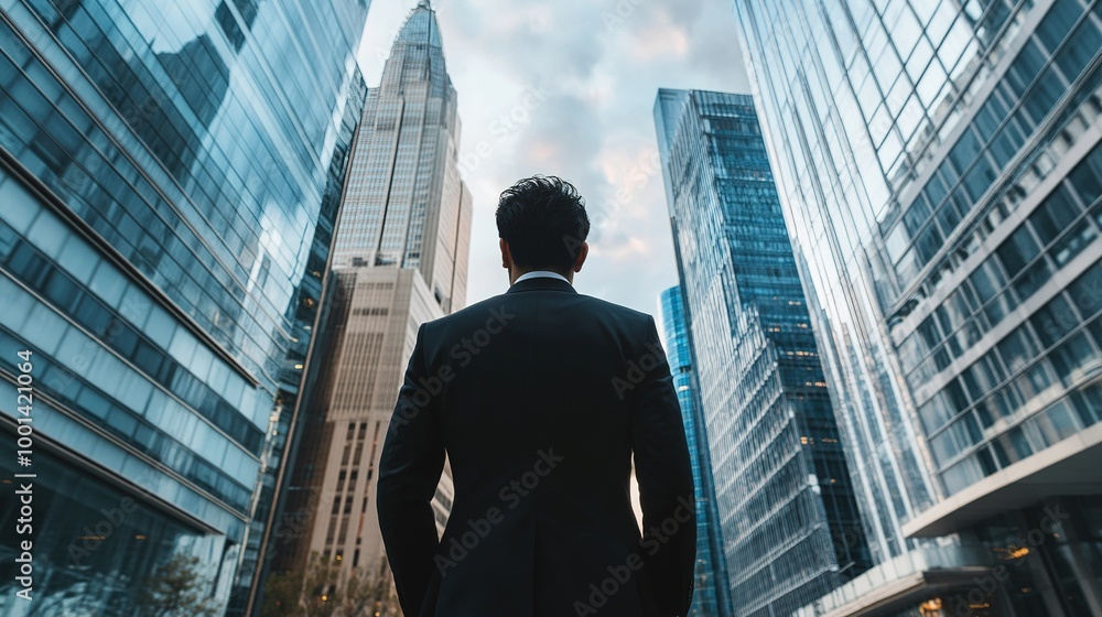 Businessman in Formal Suit Against Urban Skyline Businessman in Formal Suit Against Urban Skyline
