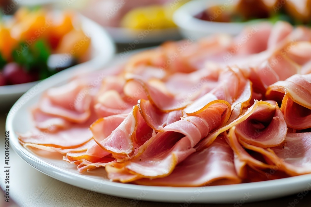 thinly sliced ham on the table - generative ai thinly sliced ham on the table - generative ai