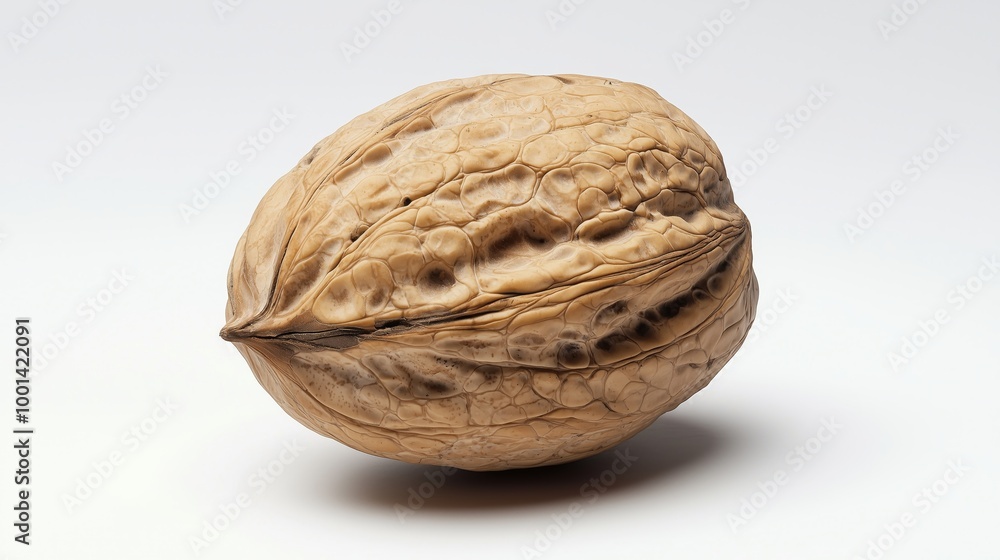 Close-Up of a Single Walnut in its Shell Against a White Background Close-Up of a Single Walnut in its Shell Against a White Background