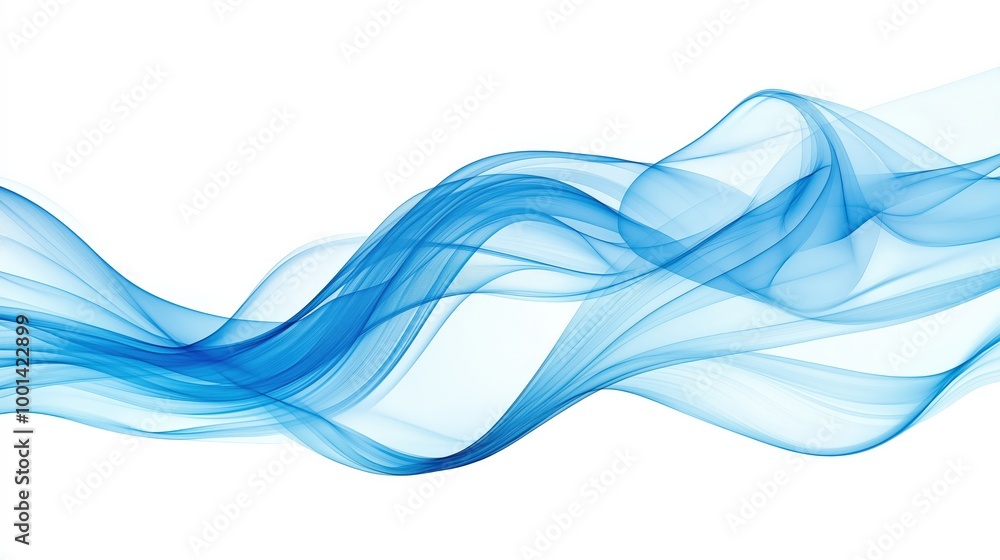 Abstract blue wave flowing from left to right over a white background Abstract blue wave flowing from left to right over a white background