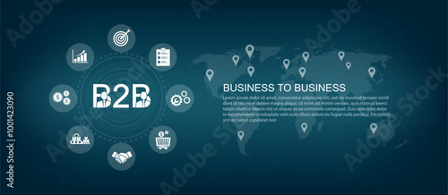 B2B Business to Business Concept, Cooperation and Partnership, Corporate Trade, Networked Global Business, Vector Illustration