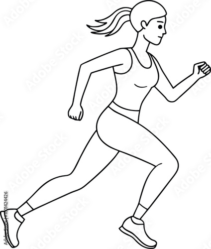 Full length shot of a young woman in sportswear running silhouette, Vector line art icon illustration.