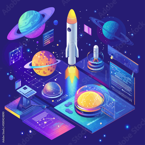 Isometric Space Research Laboratory Illustration