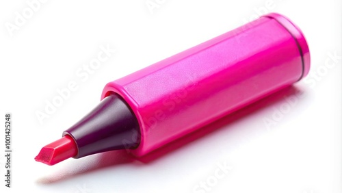 Bright pink highlighter on a white background for office supplies, stationery, and writing tools