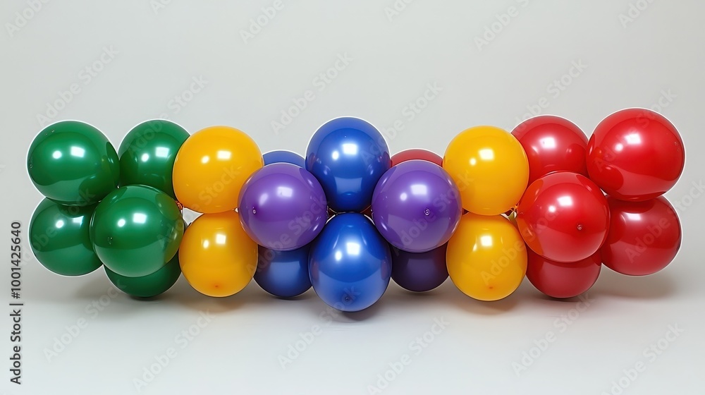 A cluster of vibrant balloons arranged in a rainbow pattern, showcasing the beauty of color and form. A cluster of vibrant balloons arranged in a rainbow pattern, showcasing the beauty of color and form.
