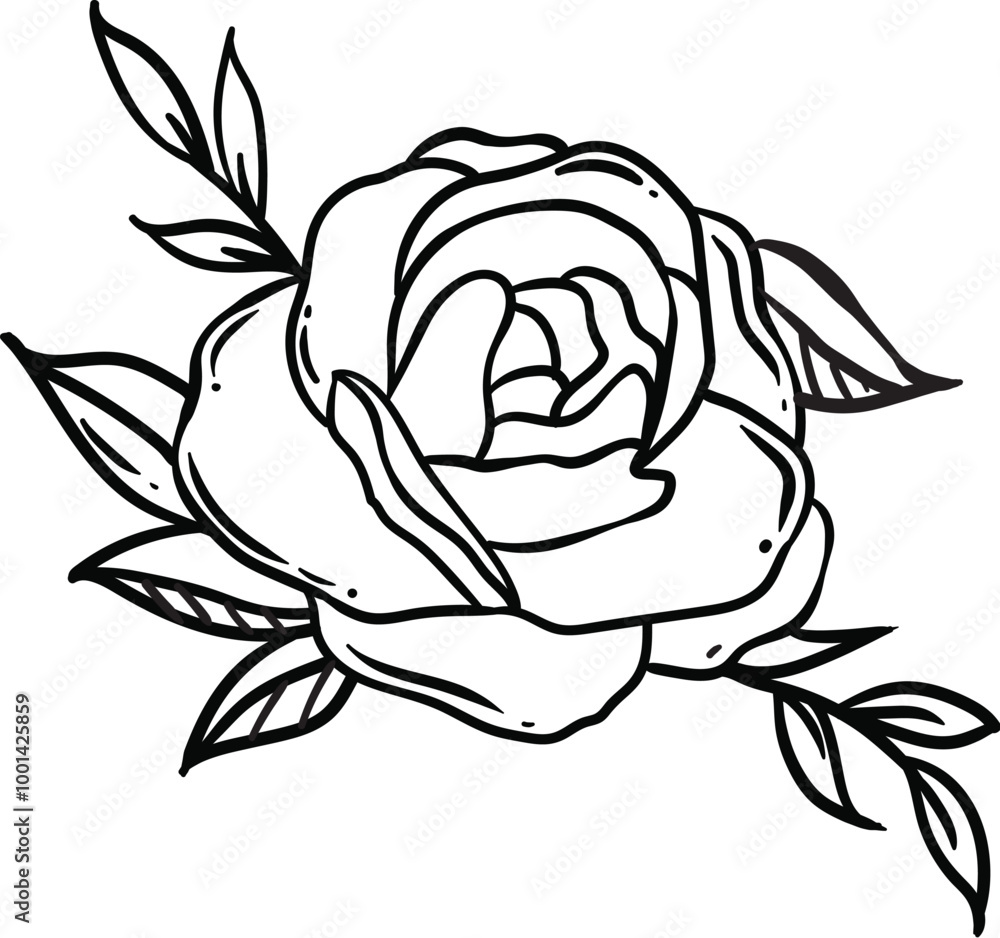 Flowe Rose line art and black Flowe Rose line art and black