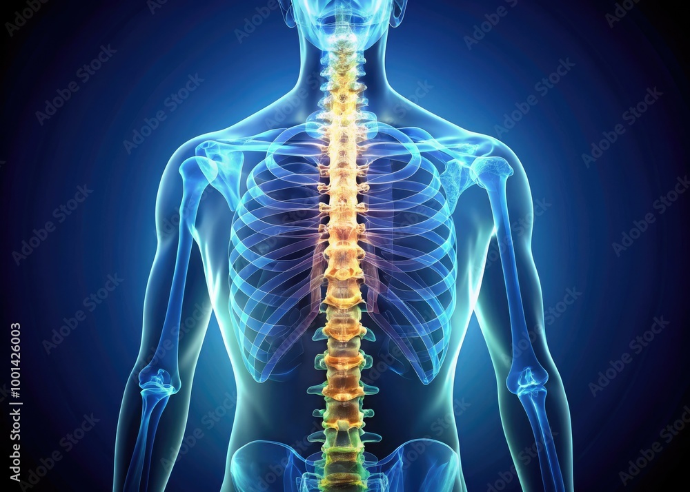 Detailed X-ray image of human vertebral column, showcasing individual lumbar, thoracic, and cervical spine segments, with subtle shadows and soft focus for medical or educational uses. Detailed X-ray image of human vertebral column, showcasing individual lumbar, thoracic, and cervical spine segments, with subtle shadows and soft focus for medical or educational uses.