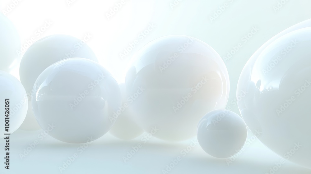 A collection of white spheres arranged in a row A collection of white spheres arranged in a row