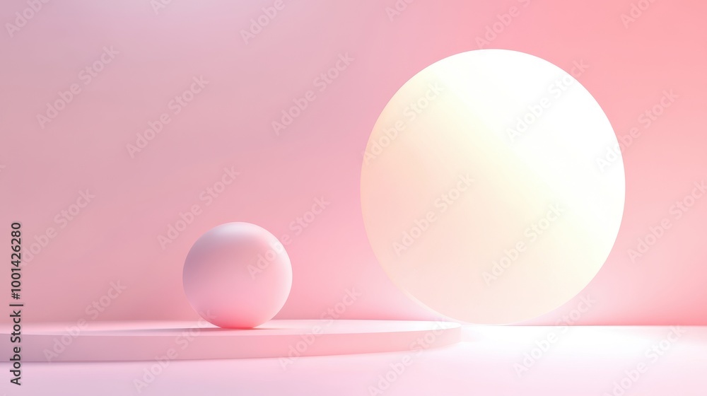 A pink background with a large ball and a small ball A pink background with a large ball and a small ball