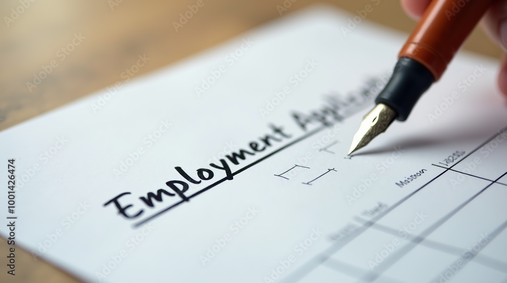 Filling out an employment application with a fountain pen Filling out an employment application with a fountain pen