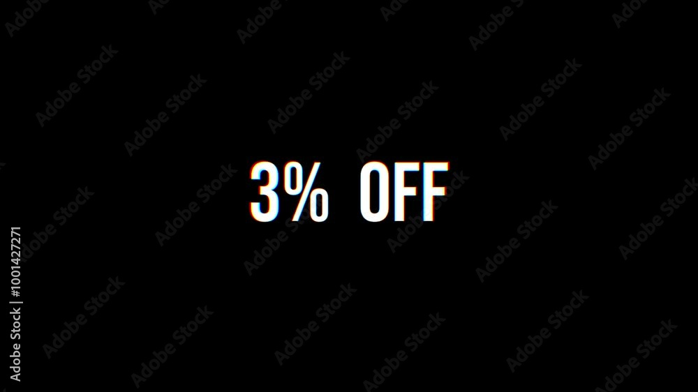 3% OFF text animation glitch effect, discount concept. Suitable for promotion, seamless looping video 3% OFF text animation glitch effect, discount concept. Suitable for promotion, seamless looping video