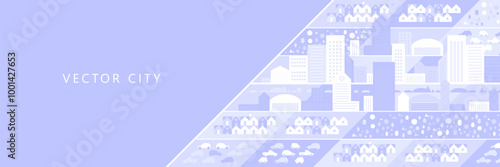 Cityscape panorama. Megapolis city view. Smart city. Urban landscape with many building. Collection of houses, skyscrapers, buildings, supermarkets with streets and traffic. Vector illustration