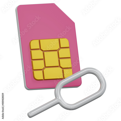 sim card with sim ejector pin 3d render illustration photo