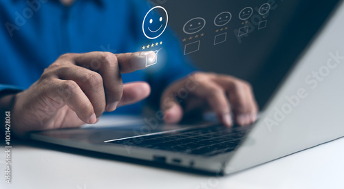 User give rating to service experience on online application, Evaluate quality of service leading to reputation ranking of business. Customer review satisfaction feedback survey concepts.