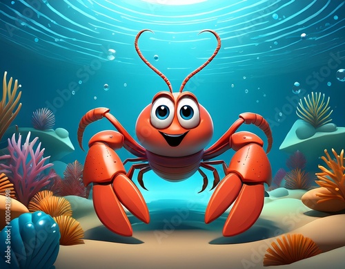 Cute Cartoon Lobster on the...