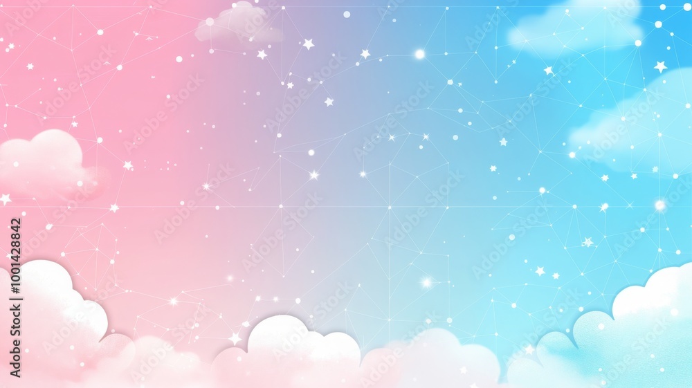 dreamy pastel sky with soft pink and blue hues, dotted with stars and fluffy clouds, wonder and tranquility, for children's themes and fantasy art dreamy pastel sky with soft pink and blue hues, dotted with stars and fluffy clouds, wonder and tranquility, for children's themes and fantasy art
