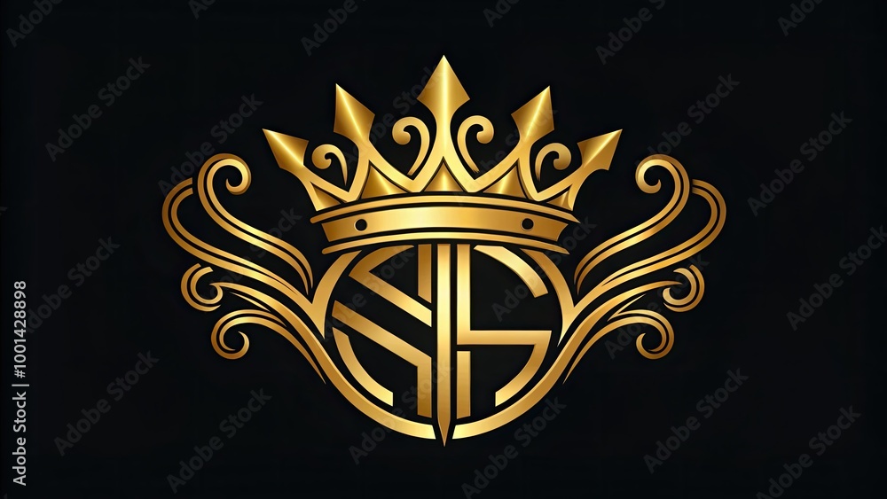 Obraz premium Elegant golden crown envelops intertwined GS initials in ornate, modern monogram logo design, perfect for luxury brands, high-end fashion, or royal-themed marketing materials.