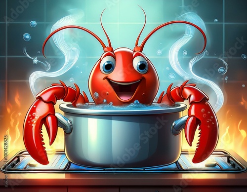 Cute Cartoon Lobster Taking...