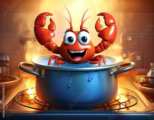 Cute Cartoon Lobster Taking...