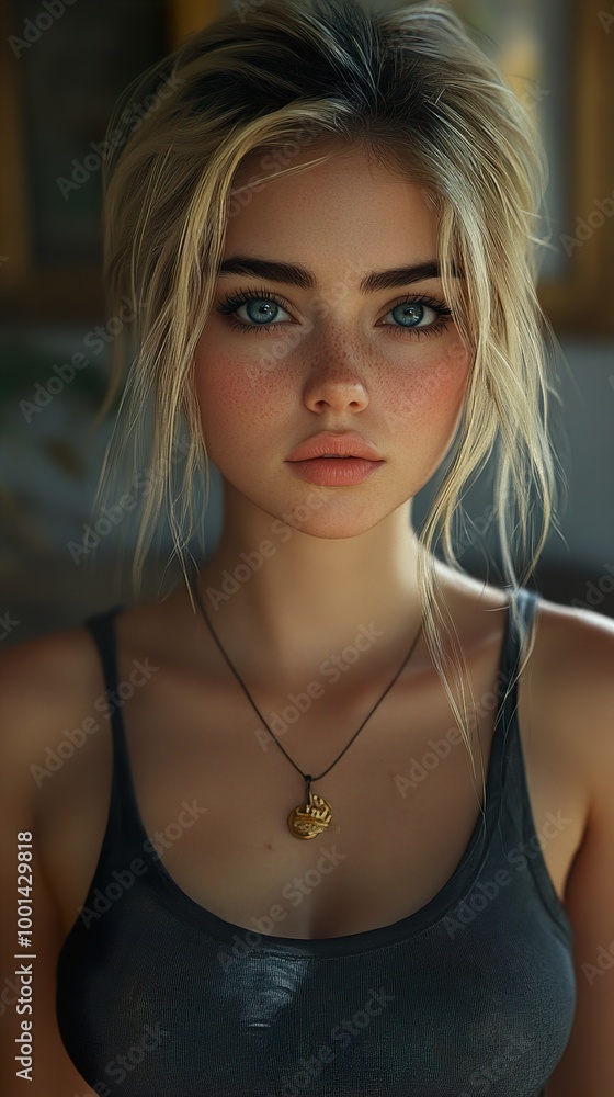 Close-up Portrait of a Beautiful Blonde Woman with Blue Eyes Close-up Portrait of a Beautiful Blonde Woman with Blue Eyes