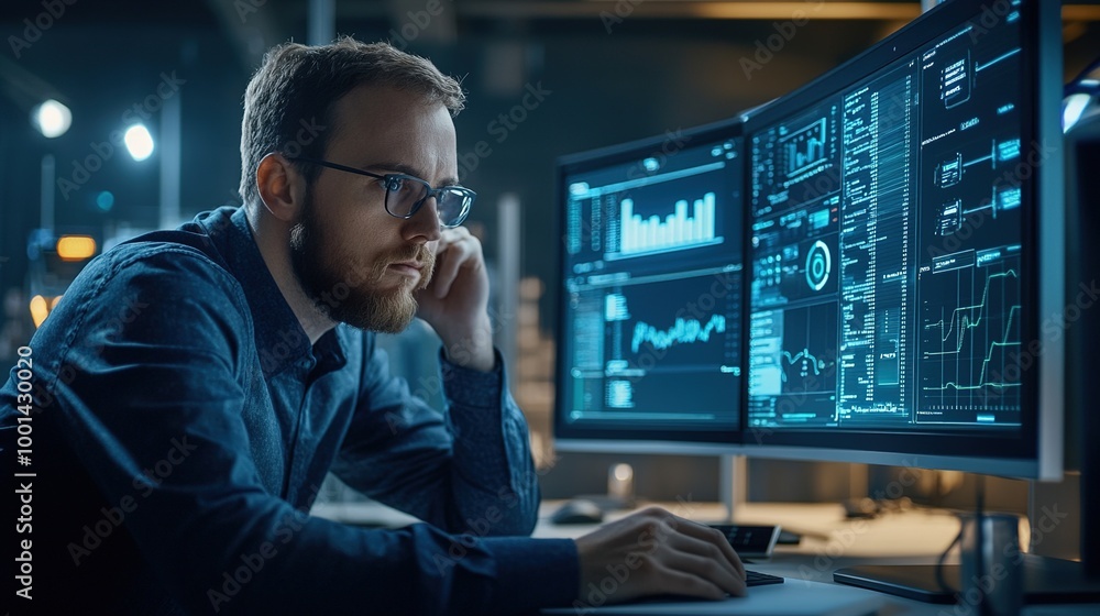 Business Analyst Reviewing Performance Metrics in Office Business Analyst Reviewing Performance Metrics in Office