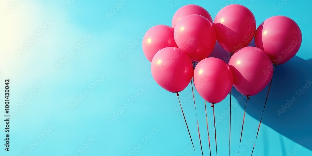 A cluster of vibrant pink balloons against a light blue background, creating a cheerful and festive atmosphere. A cluster of vibrant pink balloons against a light blue background, creating a cheerful and festive atmosphere.