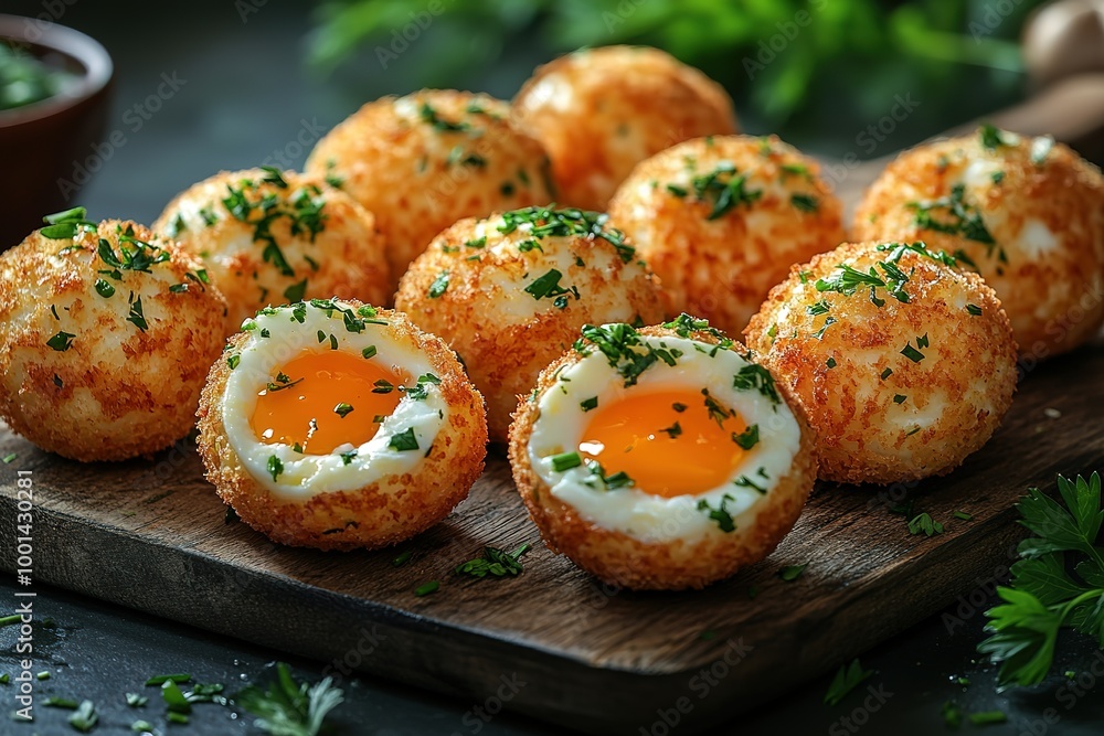 A plate of fried eggs with parsley on top A plate of fried eggs with parsley on top